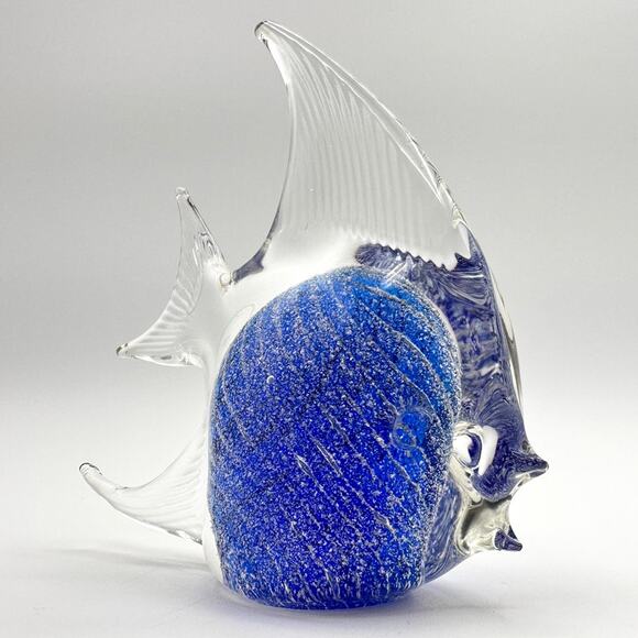 Vintage Patricia Faye Art Glass Fish Paperweight Hand Blown Blue Silver Signed - Picture 6 of 13